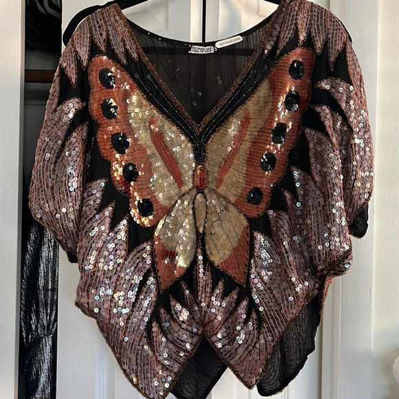 Hand Beaded Sequin Butterfly Top 🦋 - Picture 2 of 4